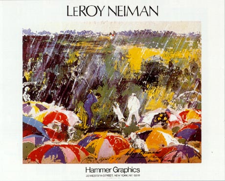 "ARNIE IN THE RAIN" by Leroy Neiman